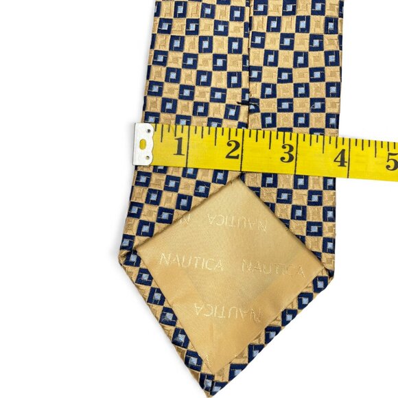 Nautica Silk Tie Geometric Gold Blue Cubes - Picture 5 of 6
